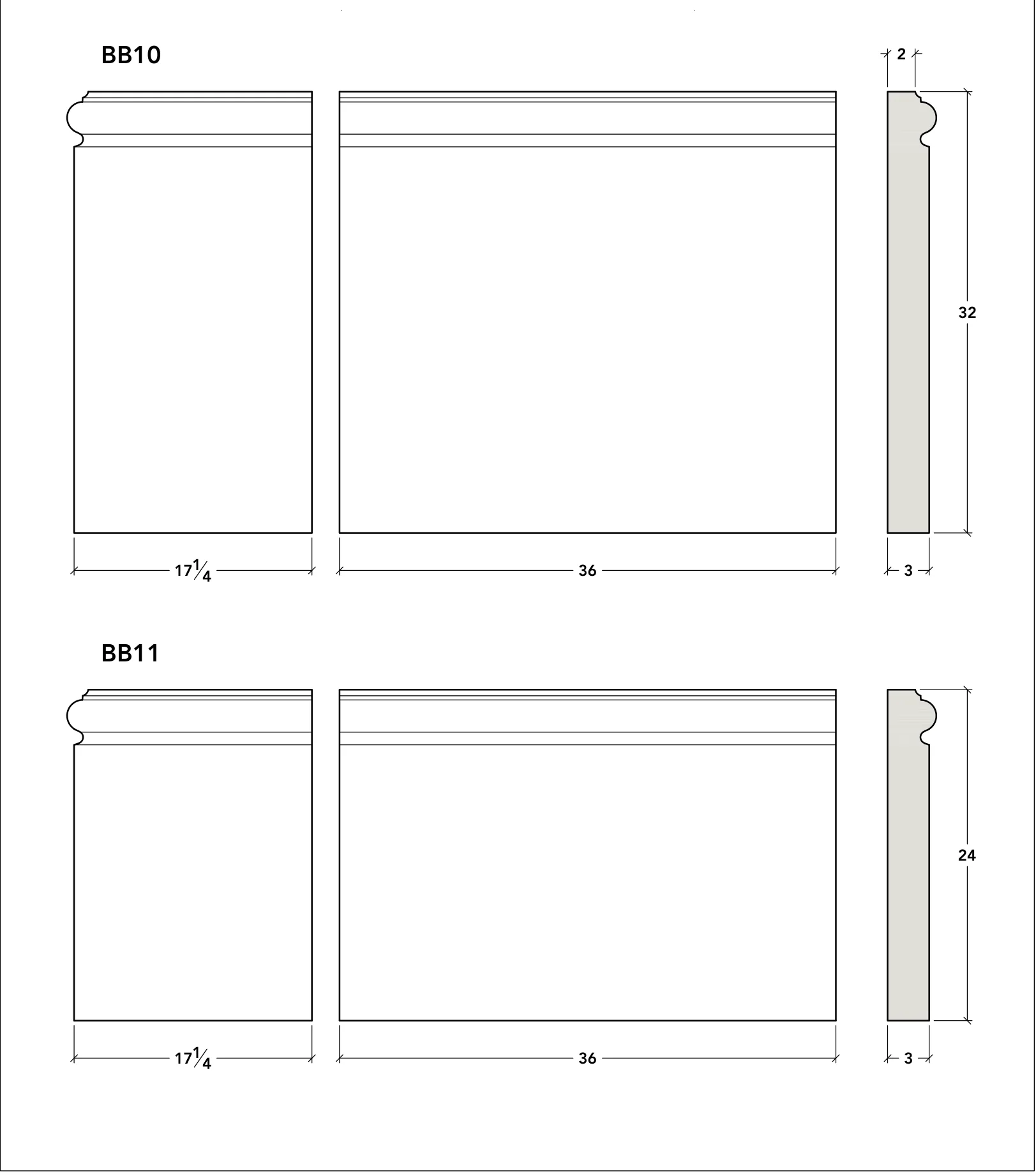 Catalogue reference: BB-10 and BB-11 baseboard and wainscot profiles