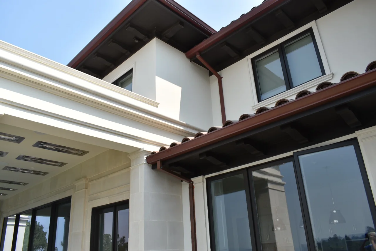 Upper column and cornice junction at a covered terrace