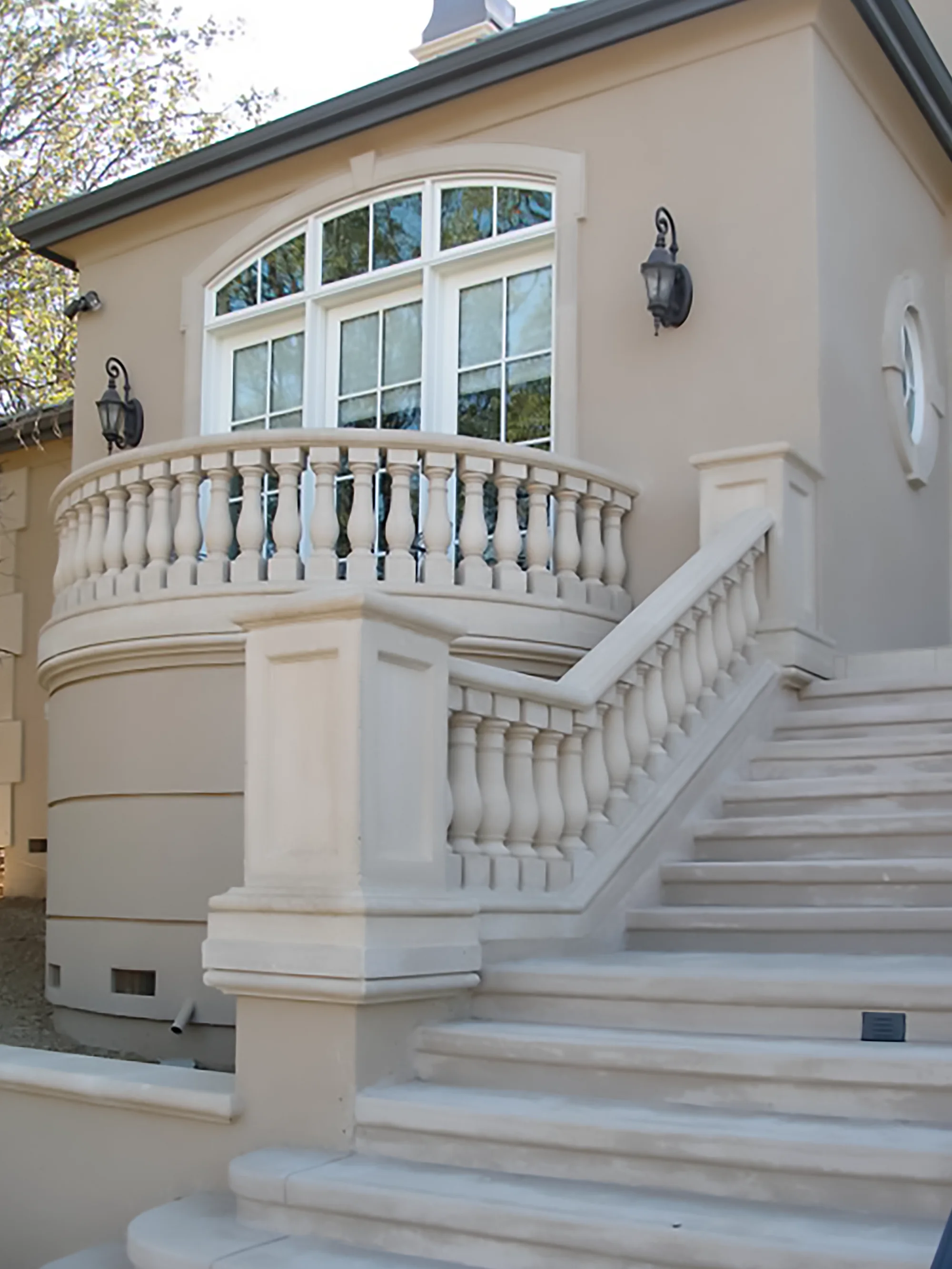 Stair treads coordinated with posts and a turned balustrade